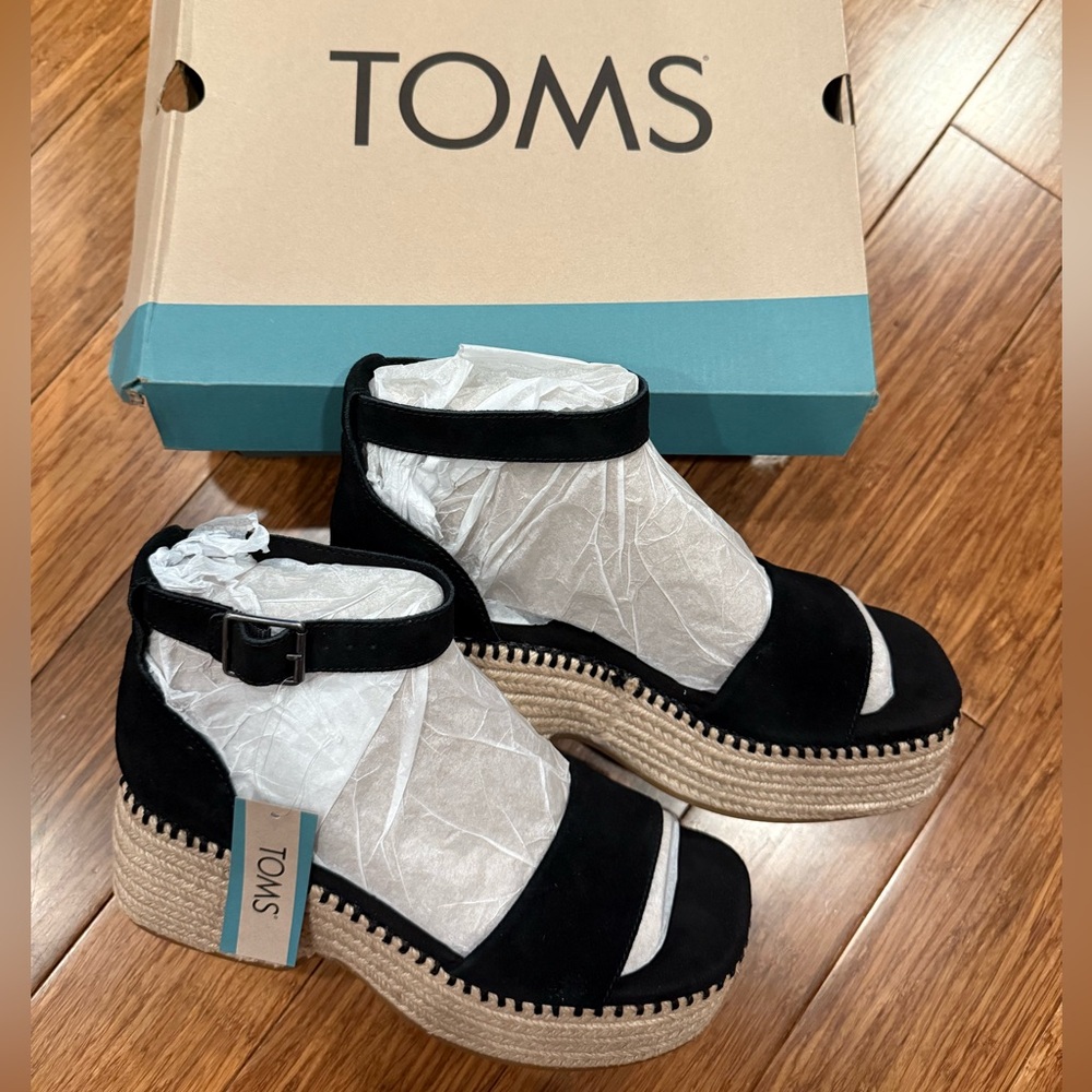 Toms Black Suede Laila Platform Sandals